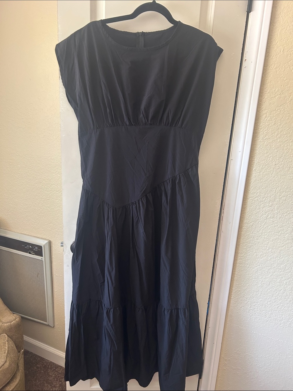 SHEIN Black Cap Sleeve Tiered Maxi with Gathered Waist